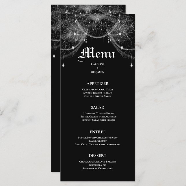 Élégant menu Mariage Halloween (Devant / Derrière)