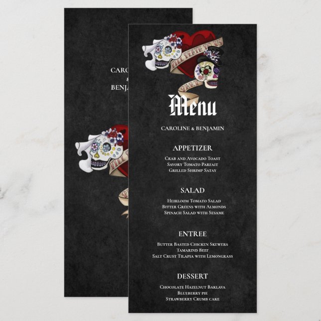 Élégant menu Mariage Halloween (Devant / Derrière)