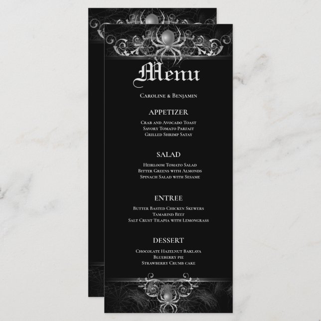 Élégant menu Mariage Halloween (Devant / Derrière)