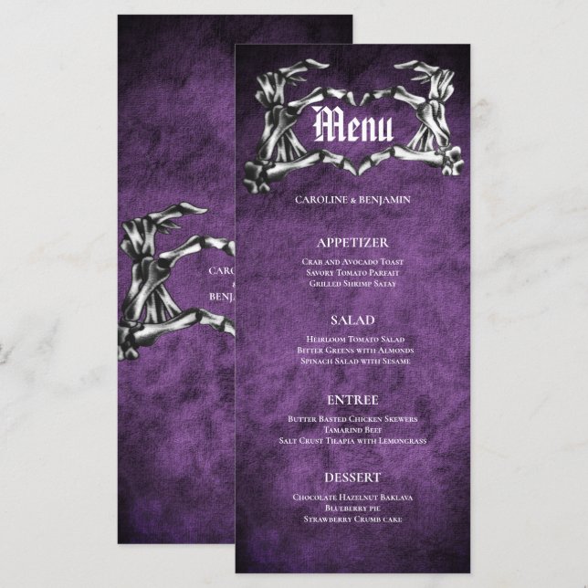 Élégant menu Mariage Halloween (Devant / Derrière)