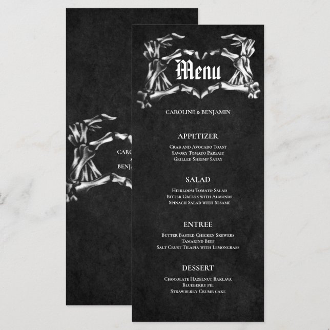 Élégant menu Mariage Halloween (Devant / Derrière)