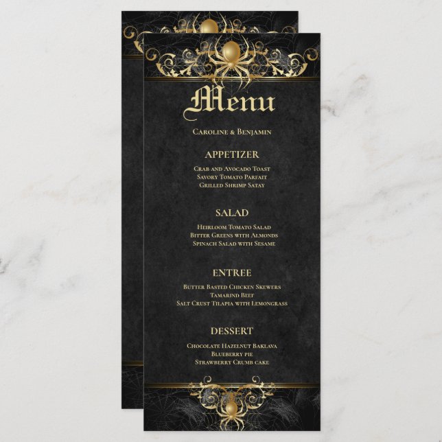Élégant menu Mariage Halloween (Devant / Derrière)