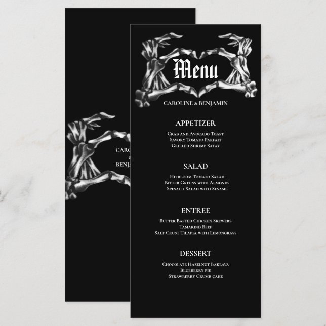 Élégant menu Mariage Halloween (Devant / Derrière)