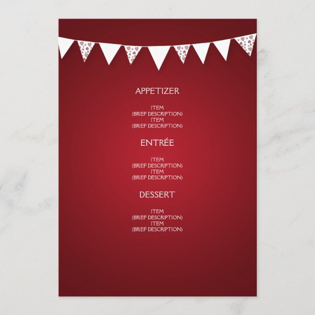 Élégant menu Mariage Love Bunting Red (Devant)