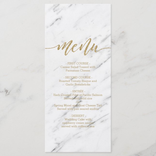 Elégant menu Mariage Marbre blanc & Gold Foil (Devant)