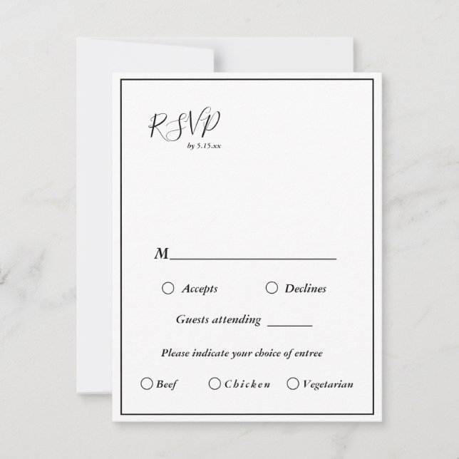 Élégant menu Mariage moderne Choix carte RSVP (Devant)