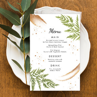 Elégant menu Mariage moderne verdure et or