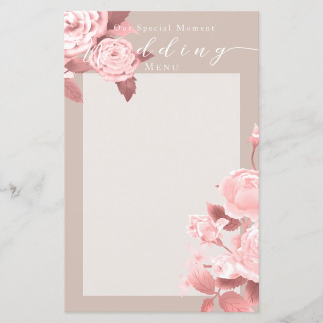 Élégant Menu Mariage Rose chic (Devant)