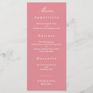 Élégant menu Mariage rose pâle