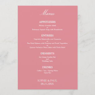 Elégant menu Mariage rose pâle élégant