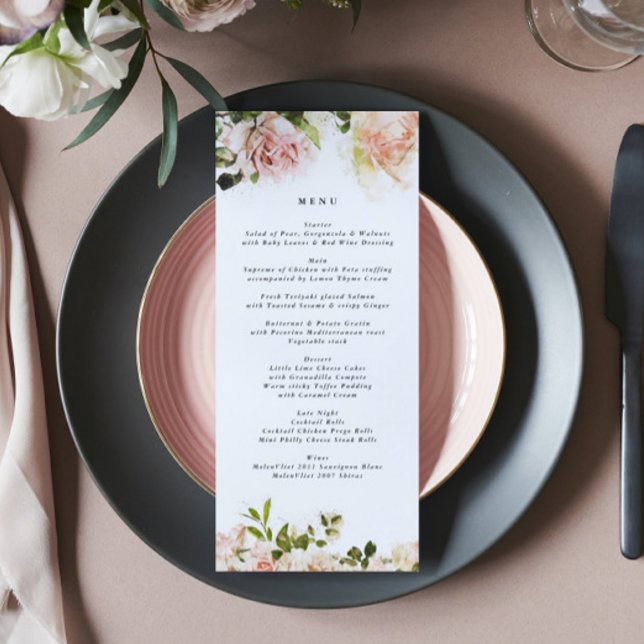 Élégant menu Mariage Rose Romance (Créateur téléchargé)