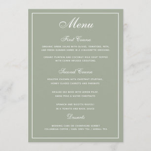 Élégant menu Mariage Sage White Script