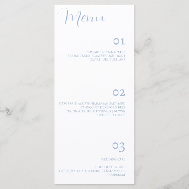 Élégant menu minimaliste Dusty Blue Mariage (Dos)
