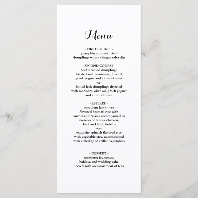 Élégant menu minimaliste Mariage (Devant)