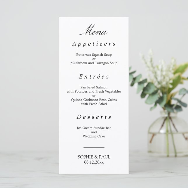 Élégant menu minimaliste Mariage (Debout devant)