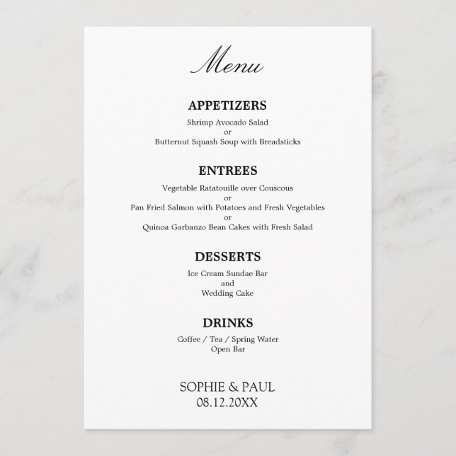 Élégant menu minimaliste Mariage élégant (Devant)