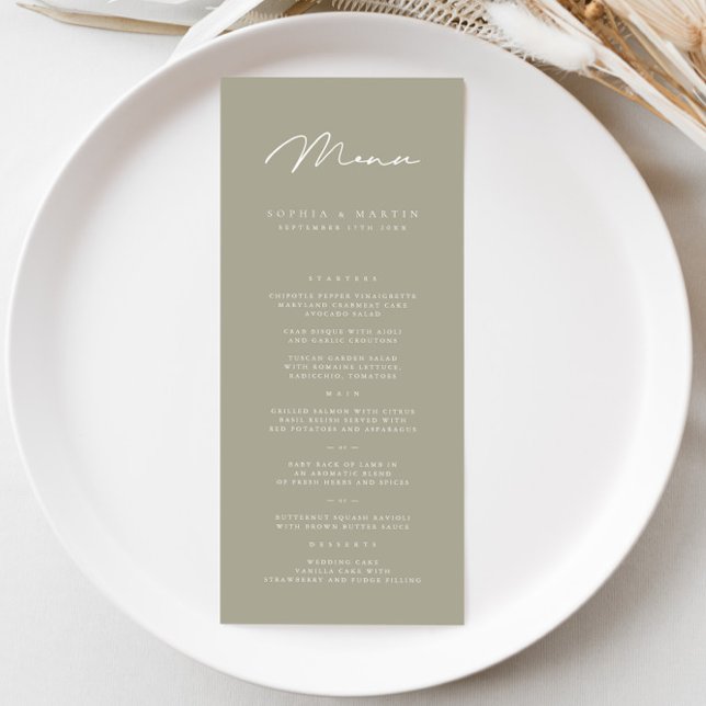 Élégant menu minimaliste Mariage gris olive (Créateur téléchargé)