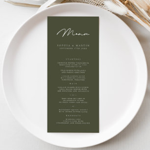 Élégant menu minimaliste Mariage vert foncé