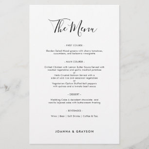 Élégant menu minimaliste moderne Mariage simple
