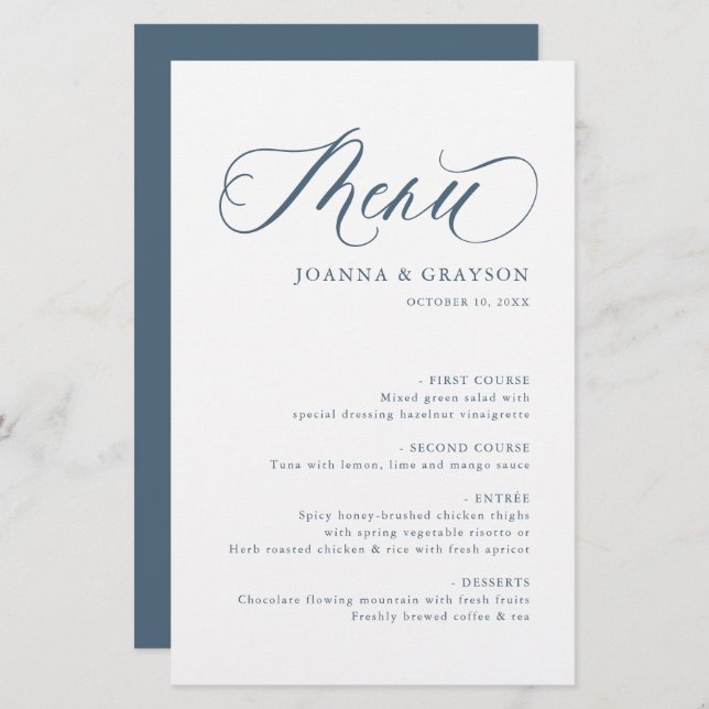 Élégant menu minimaliste moderne Mariage simple (Devant / Derrière)