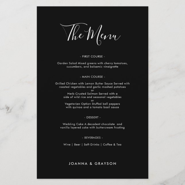 Élégant menu minimaliste moderne Mariage simple (Devant)