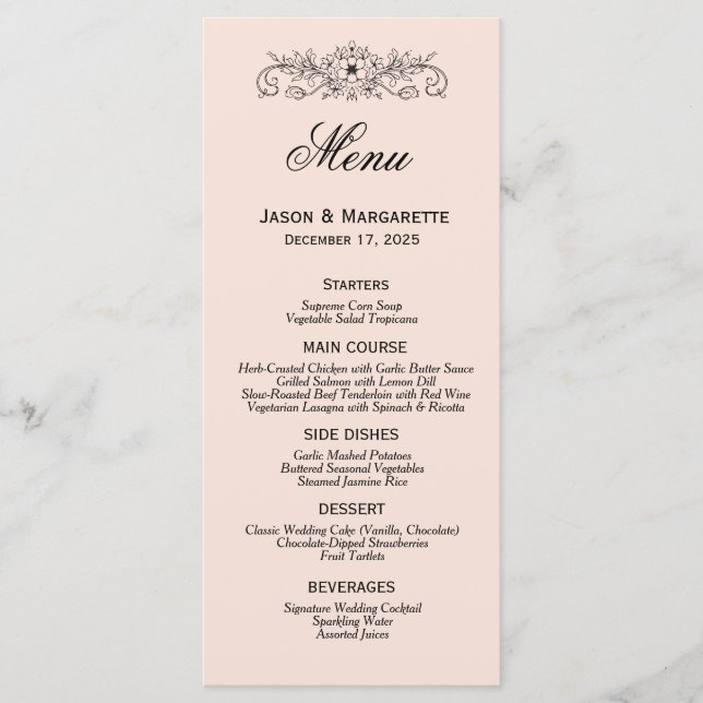Elégant menu moderne Mariage noir et blanc (Devant)