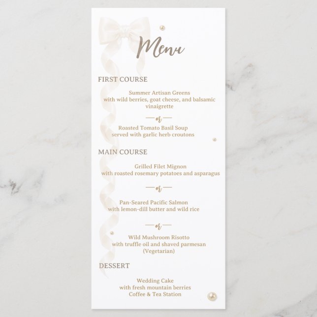 Élégant Menu Plat de Mariage avec Ruban de Satin (Devant)