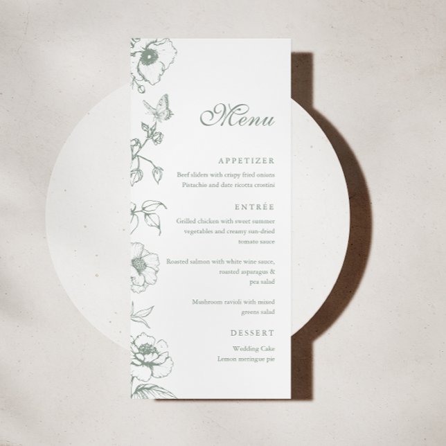 Élégant menu plat de mariage de jardin floral vert (Créateur téléchargé)