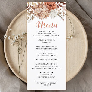 Élégant menu plat Mariage d'automne Terracotta Flo