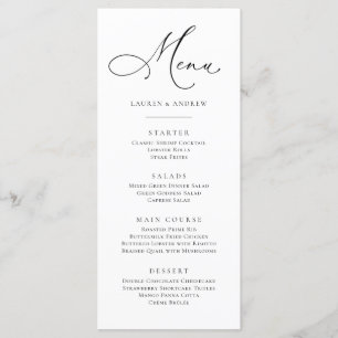 Élégant menu plat minimaliste noir et blanc