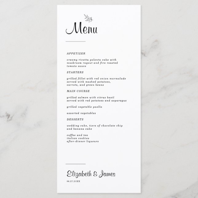 Élégant menu Rustique moderne Mariage (Devant)