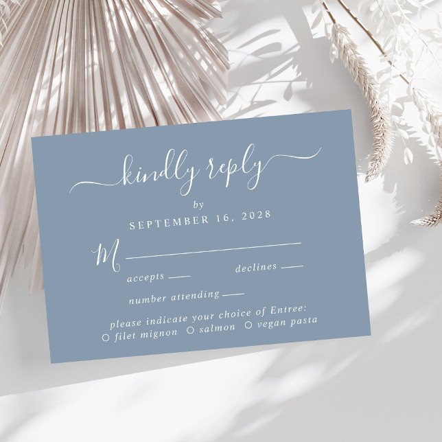 Élégant Menu Script Choix Dusty Blue Wedding RSVP (Créateur téléchargé)