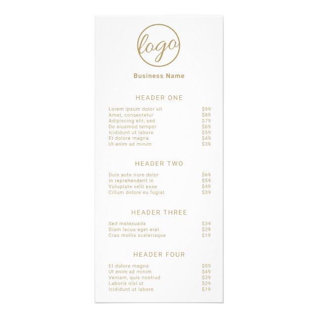 Élégant Menu Service Simple Logo Gold Price List (Devant)