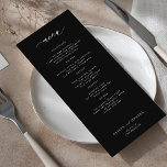 Élégant menu simple mariage noir et blanc<br><div class="desc">Moody black tendance minimaliste typographie modèle texte personnalisé carte de menu mariage.</div>