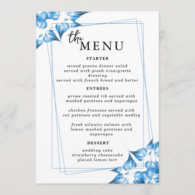 Elégant Menu Table de mariage Cartes Menu Plat Men (Devant)