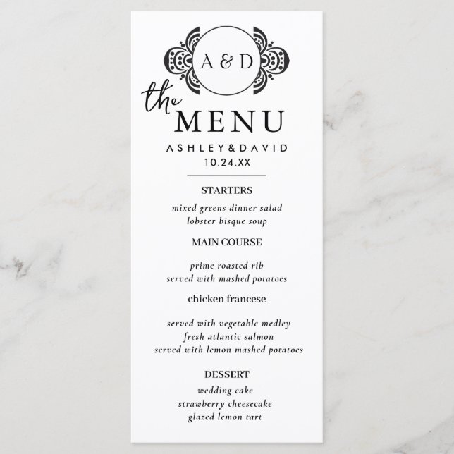 Elégant Menu Table de mariage Cartes Menu Plat Men (Devant)
