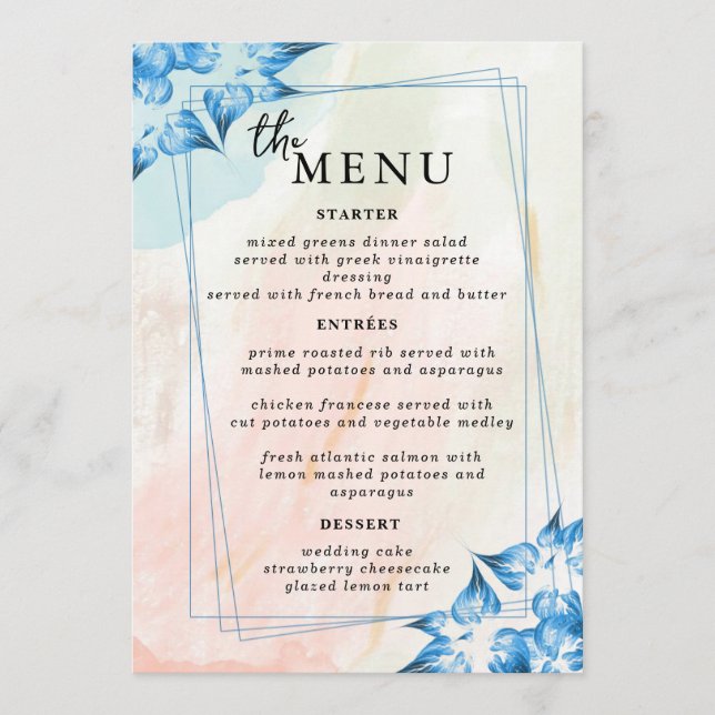 Elégant Menu Table de mariage Cartes Menu Plat Men (Devant)