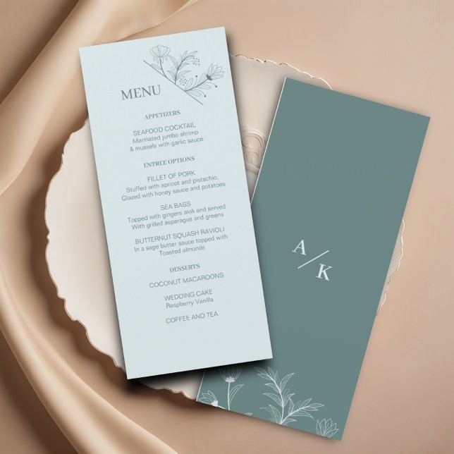 Elégant menu Turquoise Mariage Floral (Créateur téléchargé)