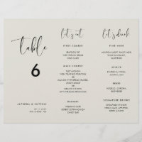 Élégant menu vert de la lumière Numéro de tableau 