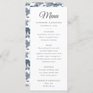 Elégant menu Vintage Chic Blue Horse Toile