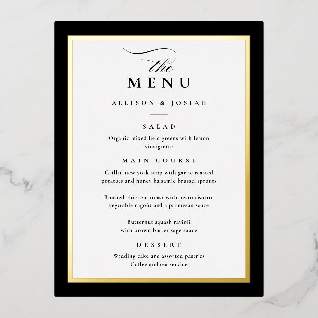 Élégant Menus Mariage Black Gold Foil (Recto)