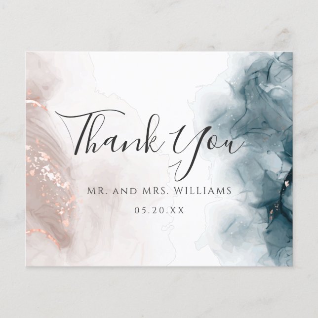 Élégant Merci bleu bleu brillant à l'encre d'alcoo (Devant)