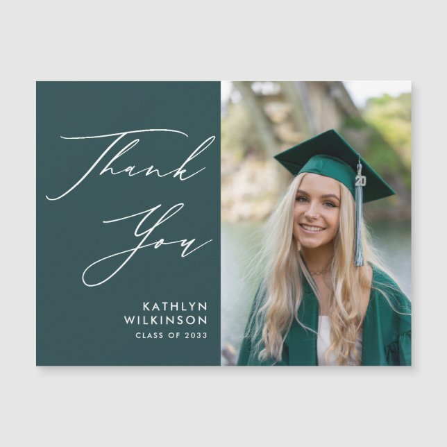 Élégant Merci de graduation photo de script vert (Devant)