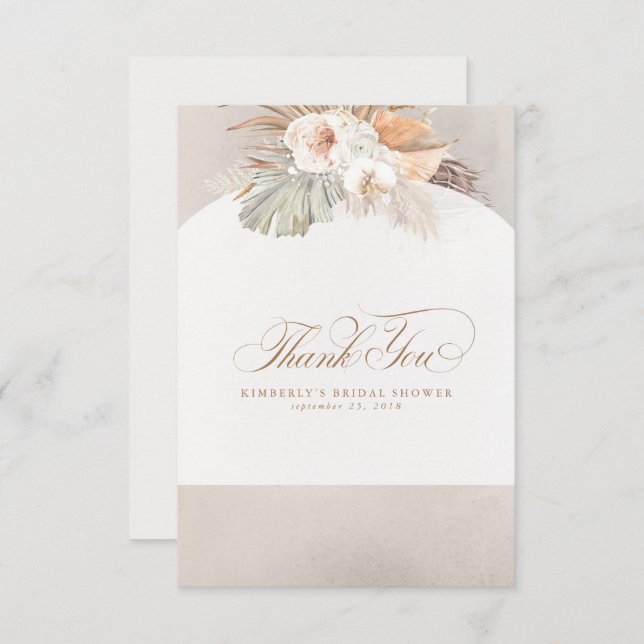 Élégant Merci floral blanc laiton Pampas (Devant / Derrière)