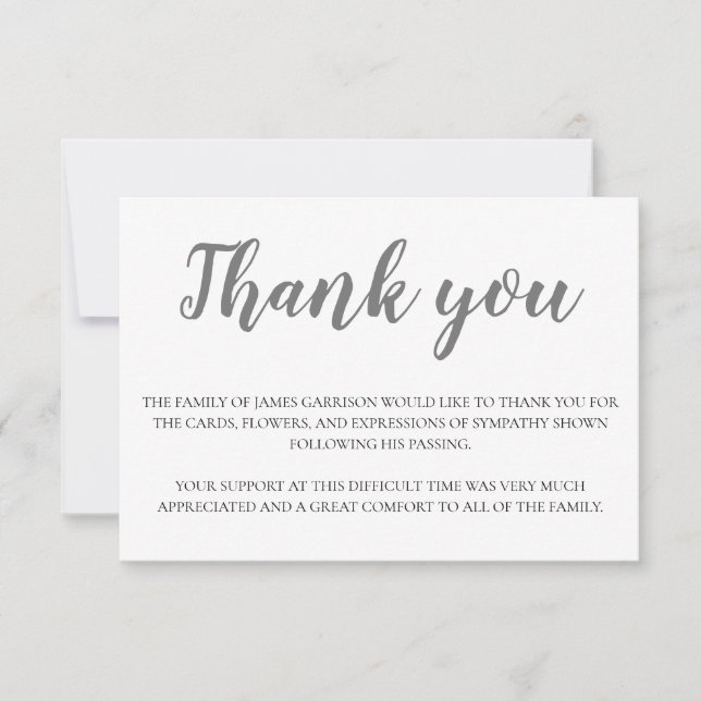 Élégant Merci funéraire gris (Devant)