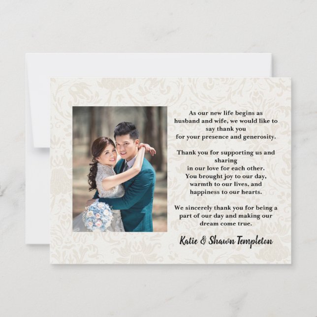 Élégant Merci photo Mariage blanc double face (Dos)