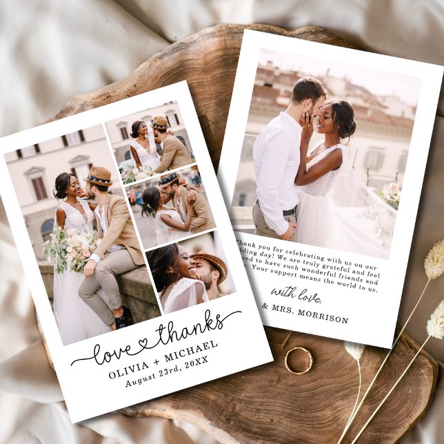 Élégant Merci Script Five Photo Collage Mariage (Créateur téléchargé)