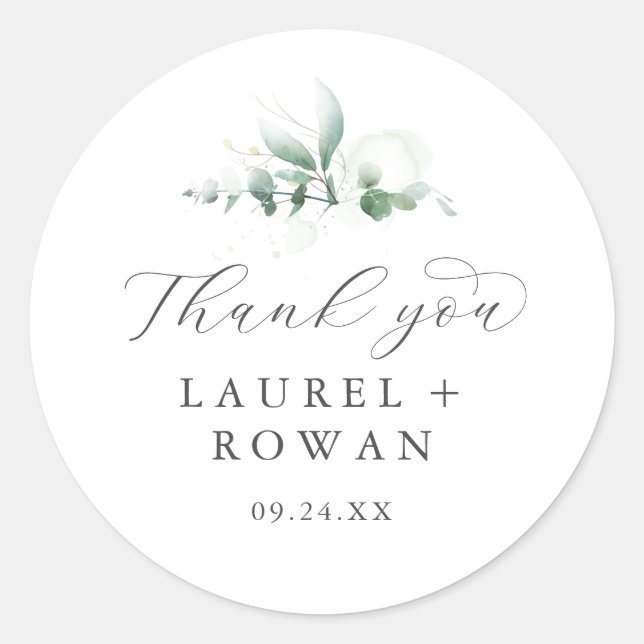 Élégant Merci verdoyant Mariage Favor Sticker (Devant)