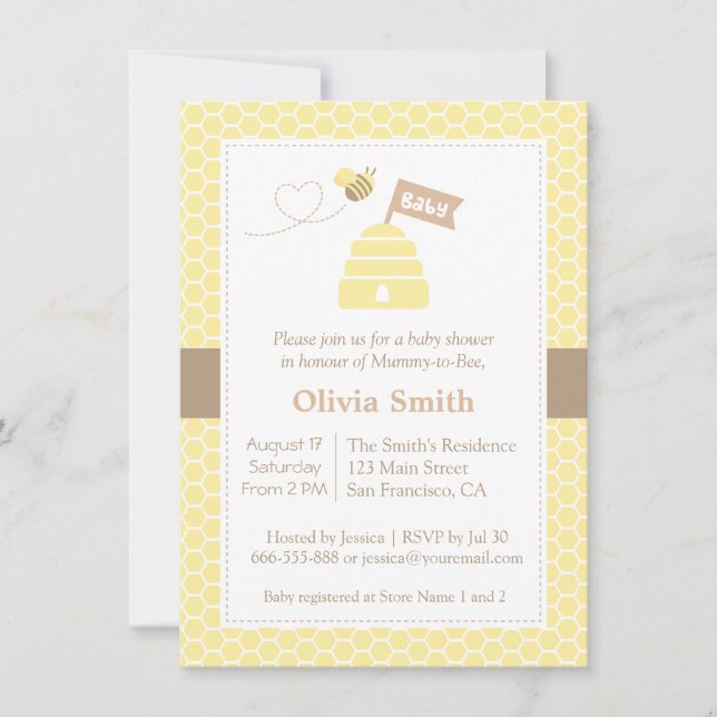 Élégant mignon bourdon Bee Baby Shower Invitations (Devant)