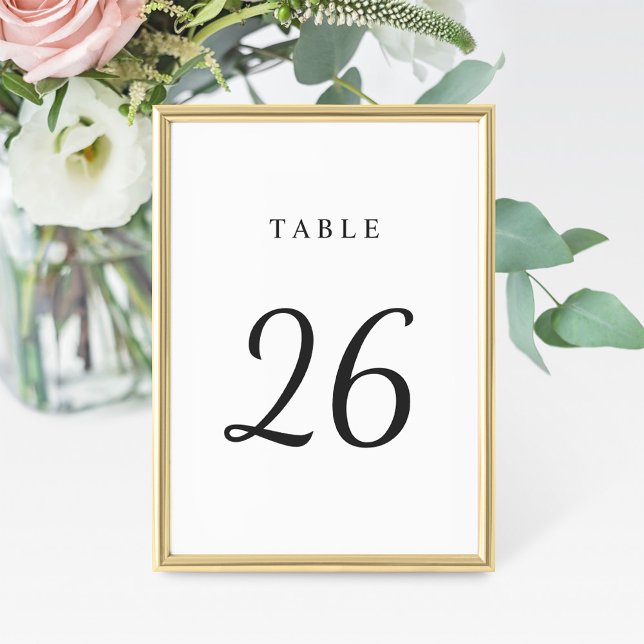 Élégant minimal noir blanc Mariage Numéro de table (Créateur téléchargé)